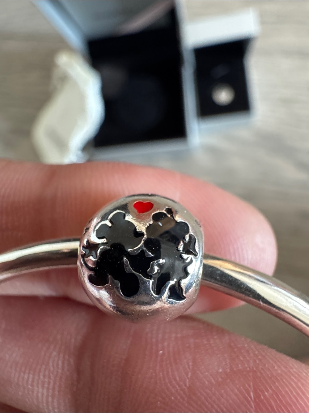 Pandora Silver Charm Bangle with a 2 Disney Logo Charms (Disney Edition) - Picture 3 of 5